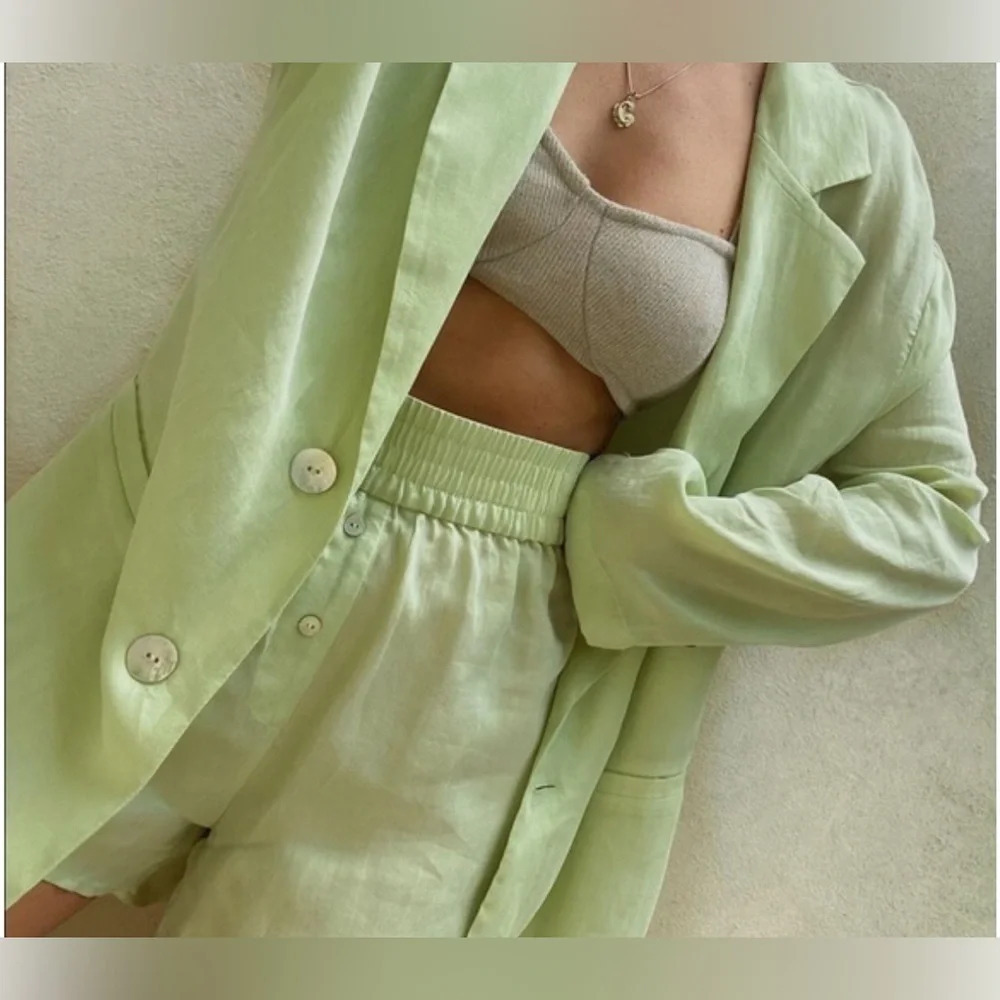 NWT ZARA fillsens 100% lyocell pistachio green blazer shirt blogger favorite - Picture 4 of 6
